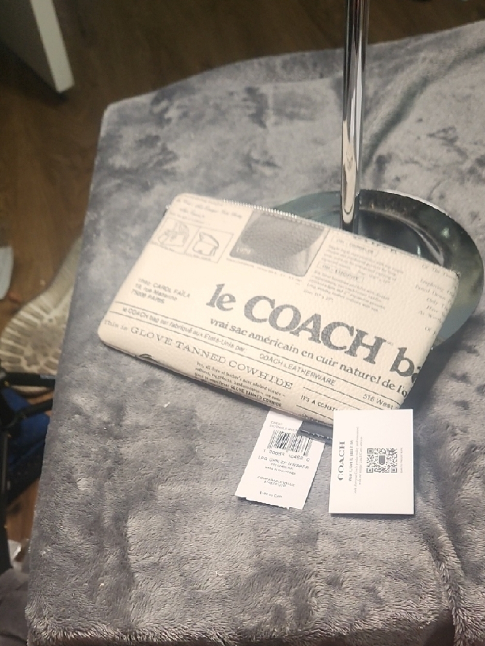 Coach Beige Newspaper Print Zip Wristlet - Picture 5 of 6